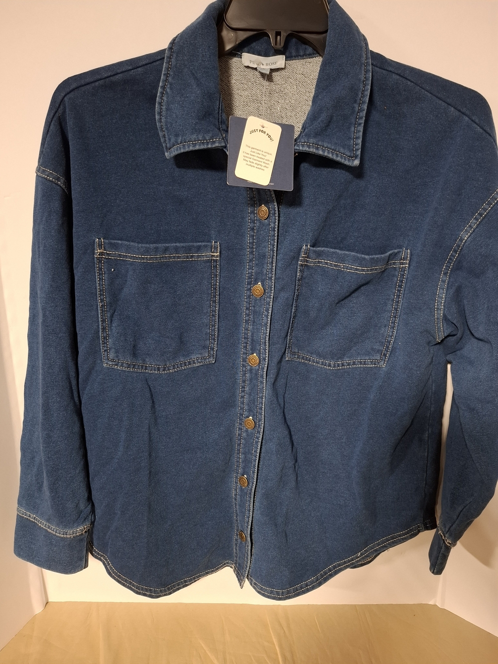 Pink Rose Indigo Blue Denim Shirt Jacket